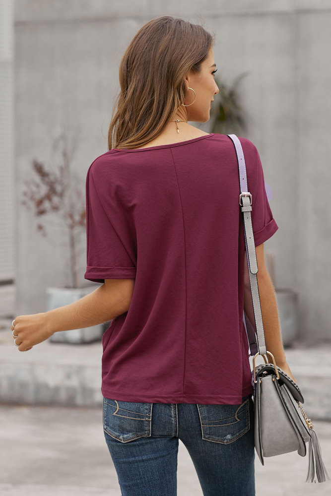 Burgundy Plain Short Sleeve Twist Tee