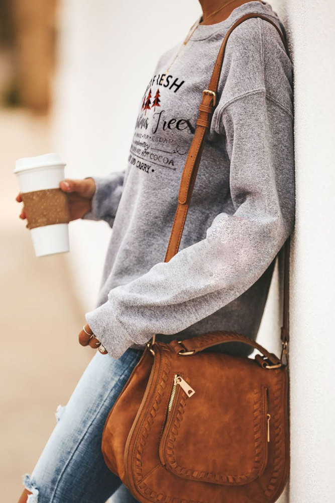 Christmas Tree Letters Print Pullover Sweatshirt