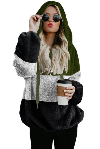Green Colorblock Soft Fluffy Hoodie