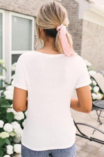 White Button Down Front Knitwear Blouse