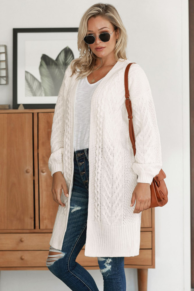 White Long Front Open Cardigan