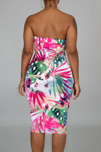 Tropical Print Tube Bodycon Dress