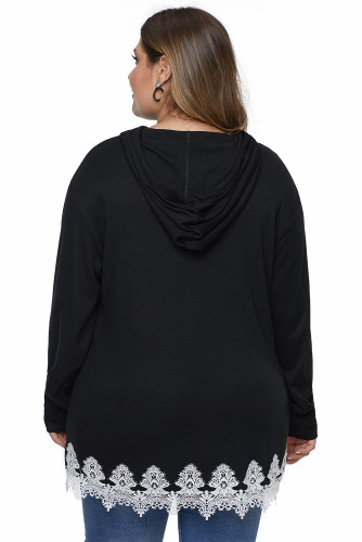 Black Plus Size Supersoft Hoodie Sweatshirt With Lace Trim