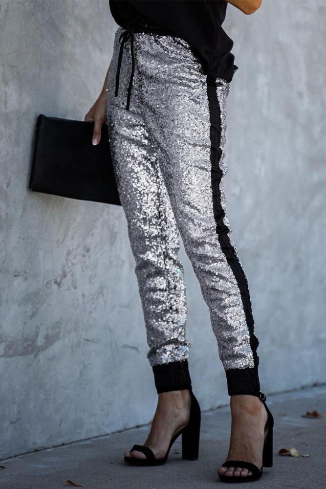 Gray Glitter Gang Sequin and Satin Joggers