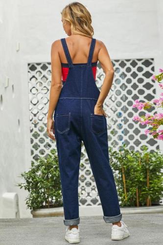 Grommet Detail Dark Blue Denim Overall