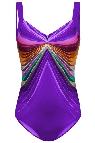 Purple 3D Pattern Sport Maillot Swimsuit