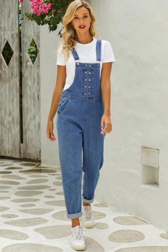 Grommet Detail Light Blue Denim Overall