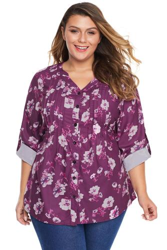 Rose Floral Pintuck Plus Size Blouse