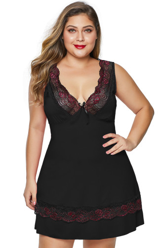 Black Plus Size Babydoll with Lace Detail