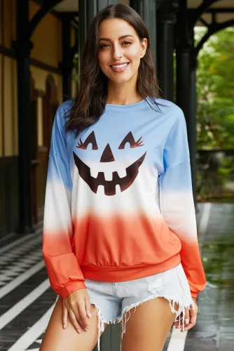 Ombre Color Block Halloween Pumpkin Sweatshirt
