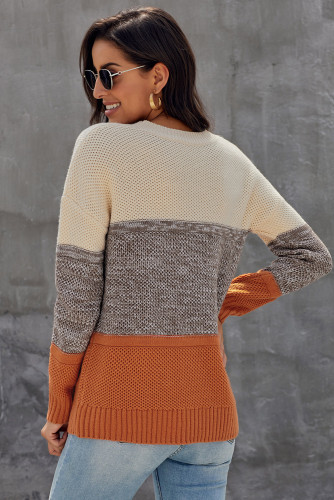 Yellow Color Block Netted Texture Pullover Sweater
