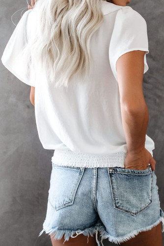 White Powerpuff Drape Ruffle Blouse