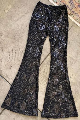 Black Sequin Bell Bottoms