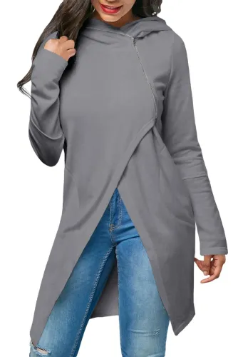 Gray Split Front Zipped Hoodie