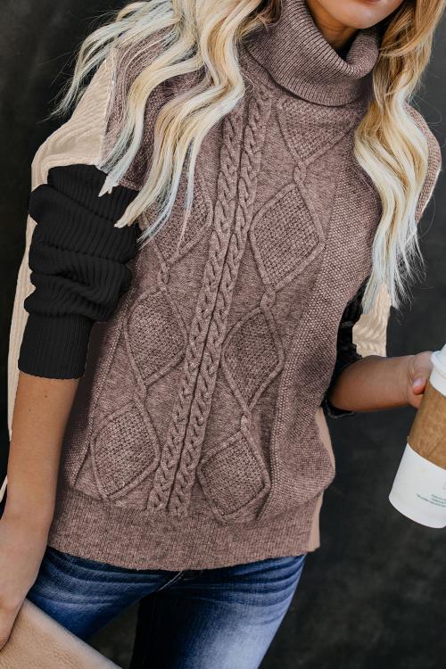 Black Colorblock Cable Knit Sweater