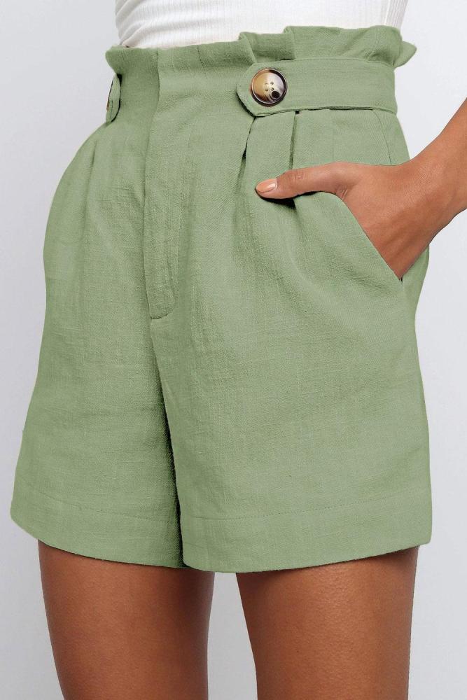 Green Frilled High Waist Shorts