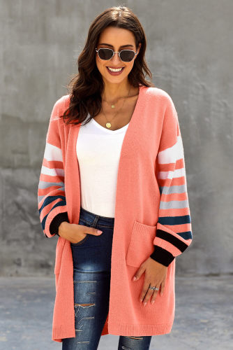 Orange Striped Sleeve Cardigan