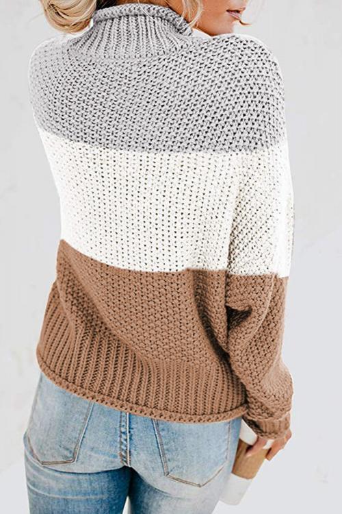 Multicolor Oversized Chunky Batwing Long Sleeve Turtleneck Sweater