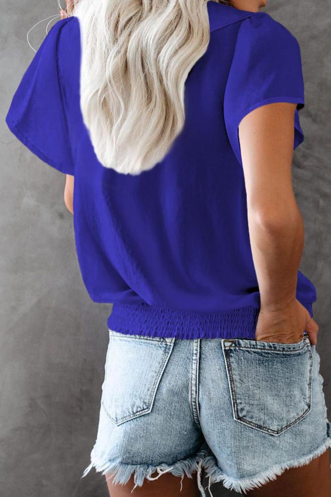 Blue Powerpuff Drape Ruffle Blouse