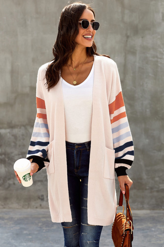 Creamy Striped Sleeve Cardigan