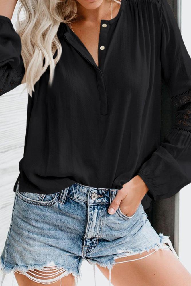 Black Hi-lo Hemline Lace Blouse