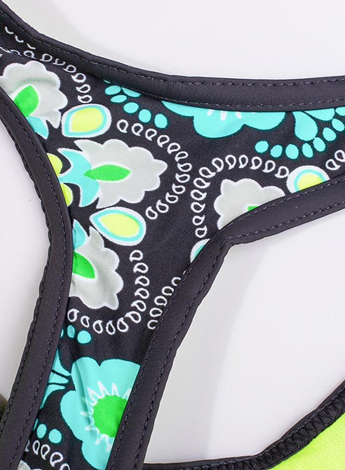 Light Green Print Insert Racerback Tankini Set