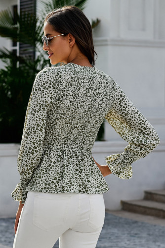 Green High Neck Boho Floral Blouse