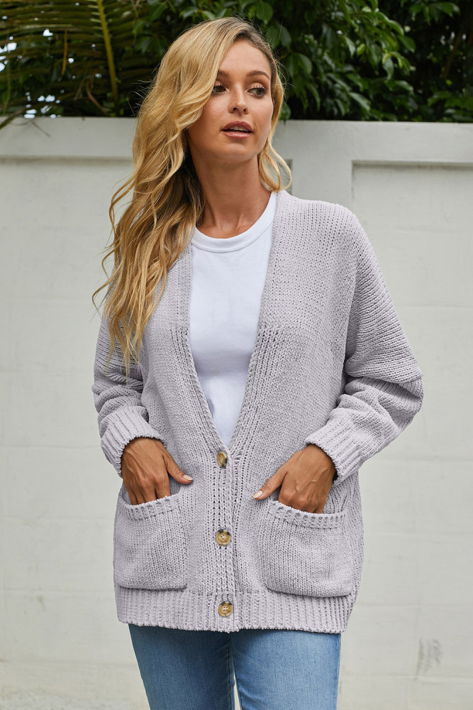 Gray Oversize Button Front Cardigan