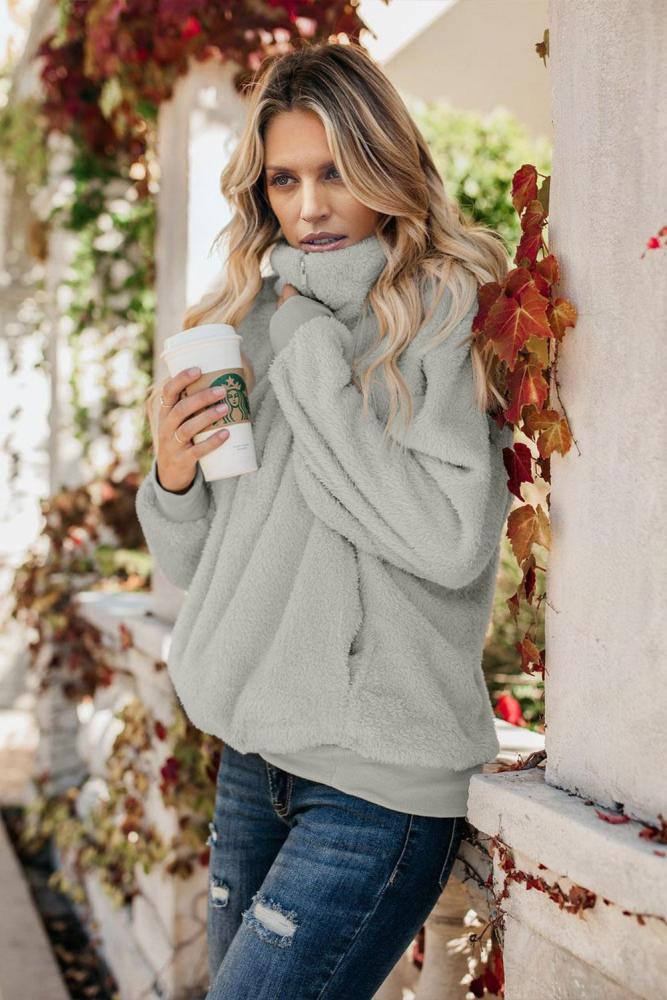 Gray Traverse Pocketed Sherpa Pullover Sweatshirt
