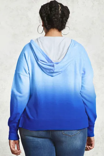 Blue Plus Size Ombre Terry Hoodie