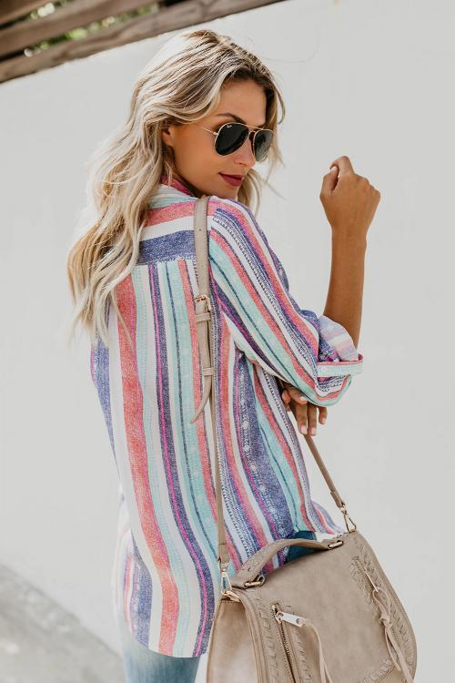 White Sweet Enough Striped Button Down Top
