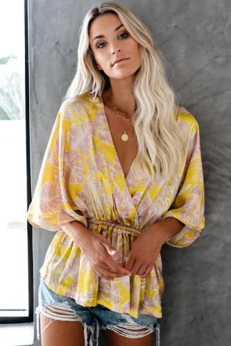 Yellow Coco Hut Satin Kimono Top