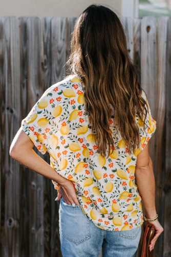 Yellow Printed Button Front Top