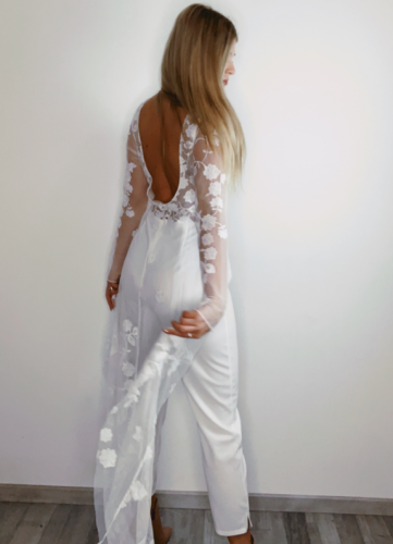 White Perspective Lace Long Tail Party Jumpsuit