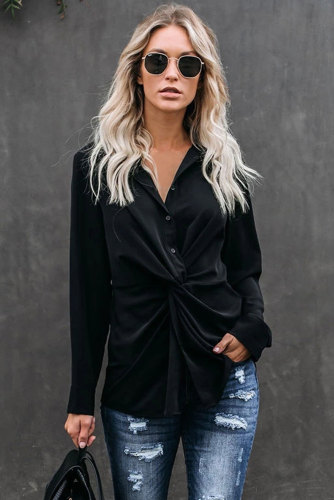 Black Button Down Twist Blouse