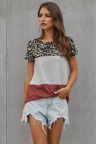 Rusty Block Striped and Leopard Short Sleeve Tee