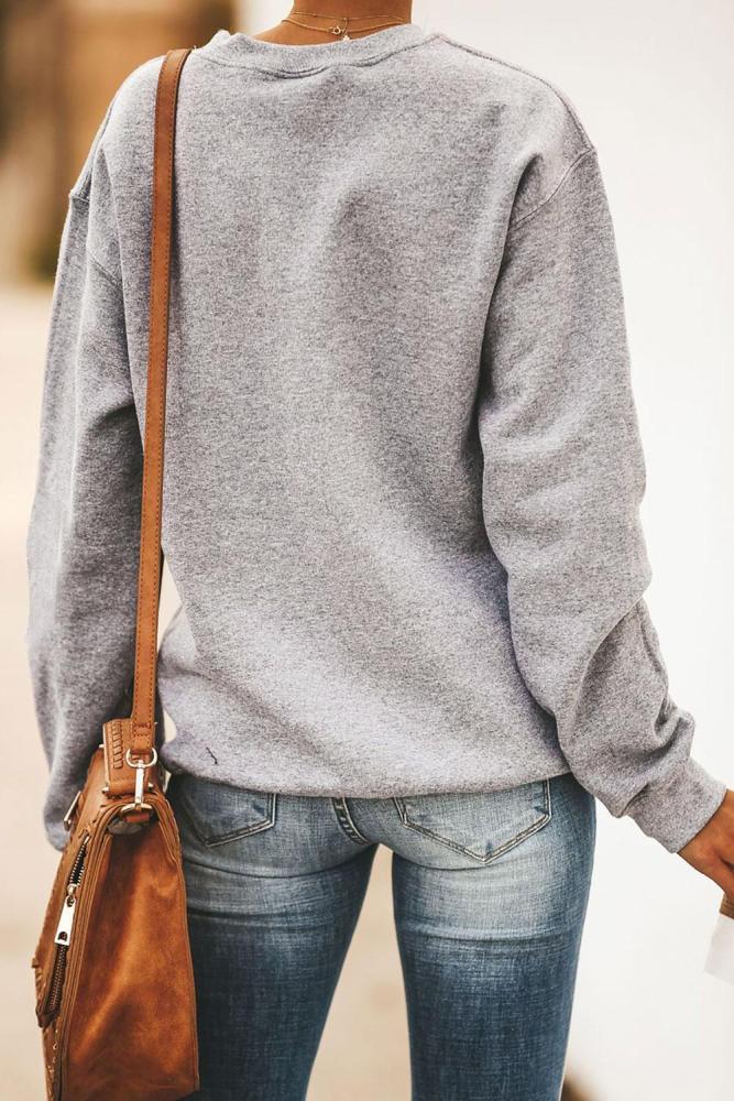 Gray Merry Christmas Letters Print Pullover Sweatshirt