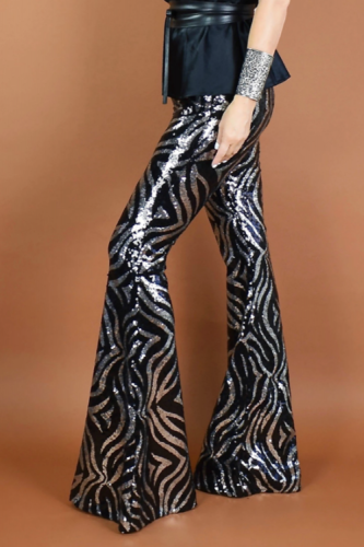 Silver Swirl Pattern Flare Sequin Pants