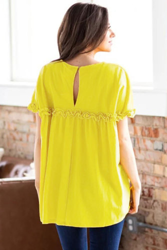 Yellow Ruffled Detail T-shirt