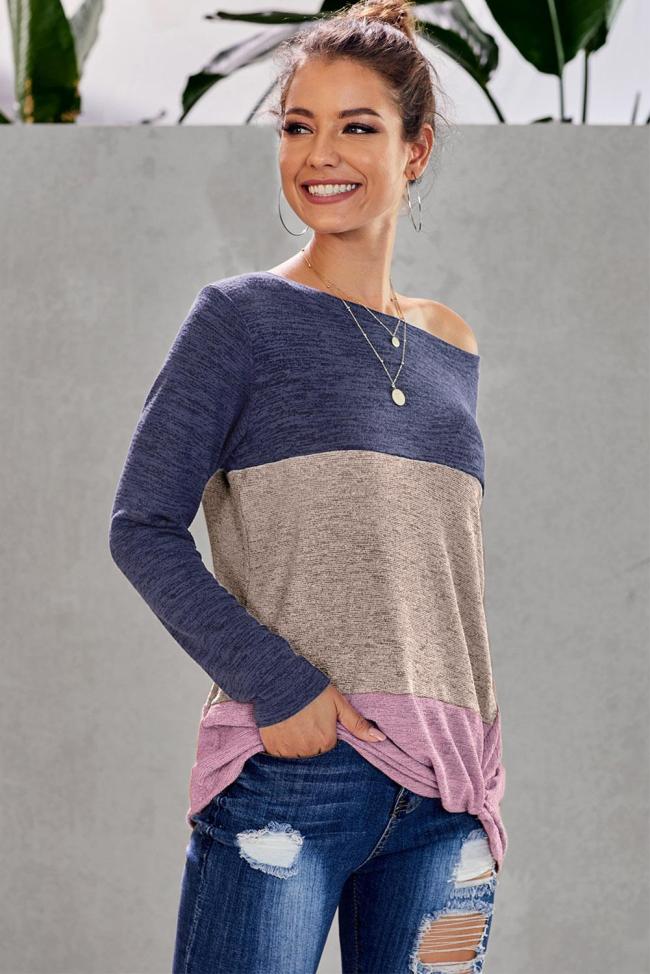 Purple Color Block Crew Neck Top