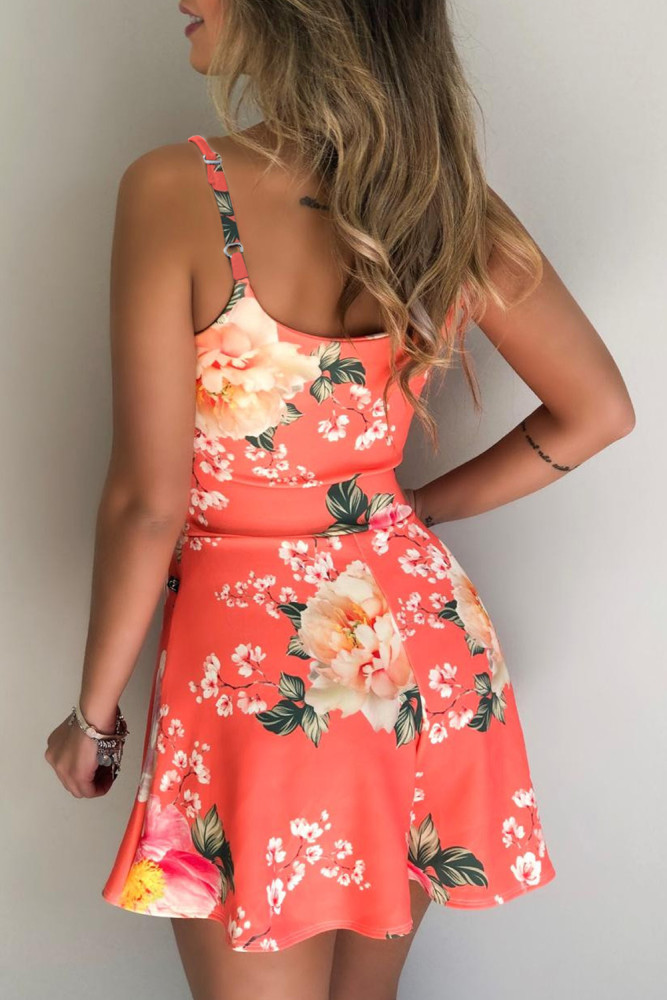 Red Floral Print Spaghetti Straps Playsuit