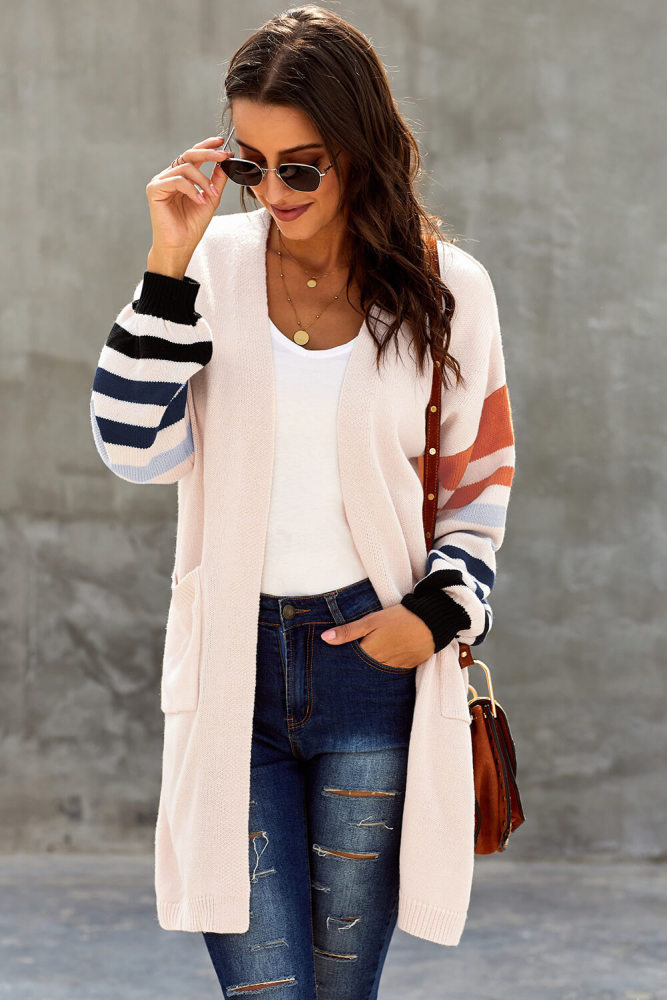 Creamy Striped Sleeve Cardigan
