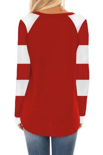 Christmas Cartoon Reindeer Color Block Sleeve Top