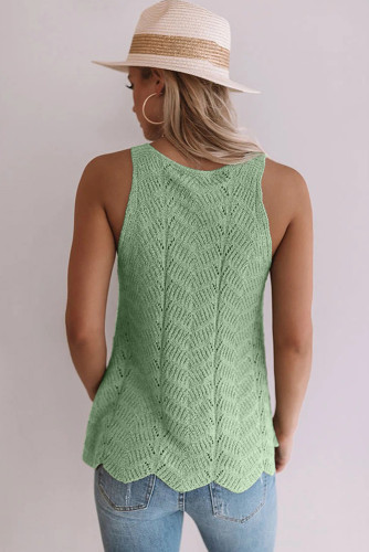 Green Flowy Scalloped Hemline Knit Tank Top