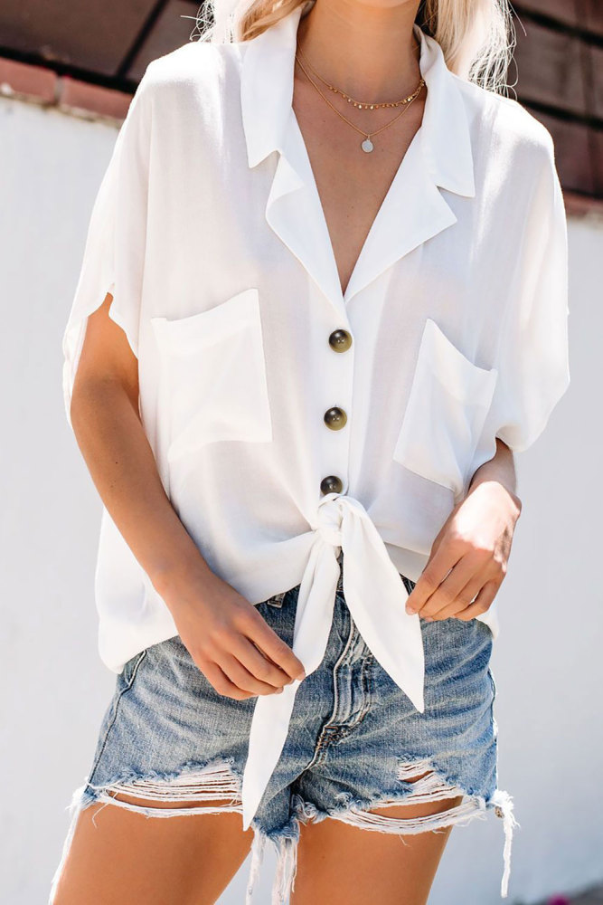 White Zealous Button Down Tie Top