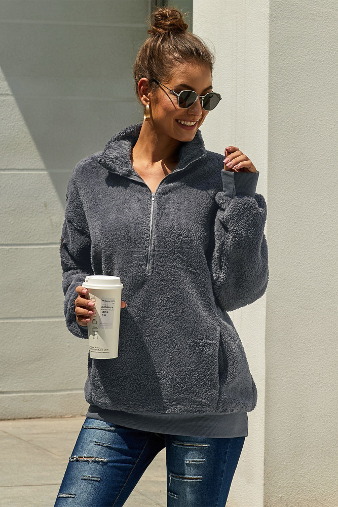 Dark Gray Traverse Pocketed Sherpa Pullover Sweatshirt