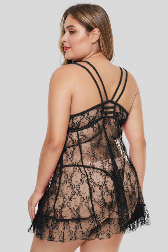 Black Floral Lace Plus Size Lingerie Set