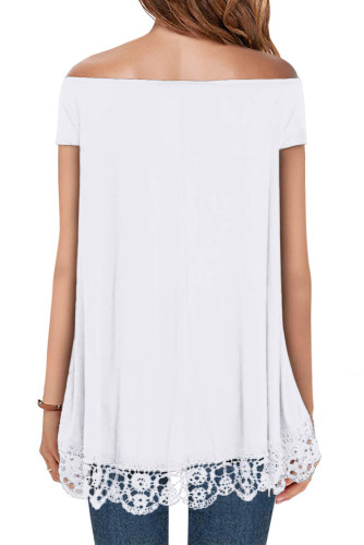 White Off Shoulder A-Line Lace Trim Blouse