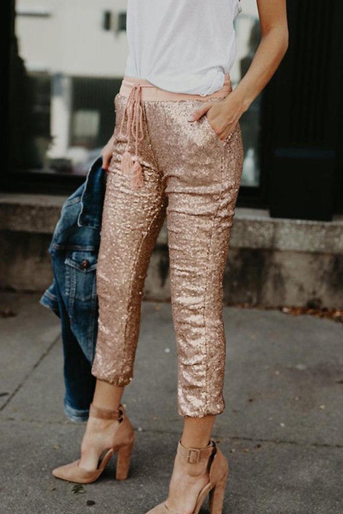 Sequined Tassel Pants