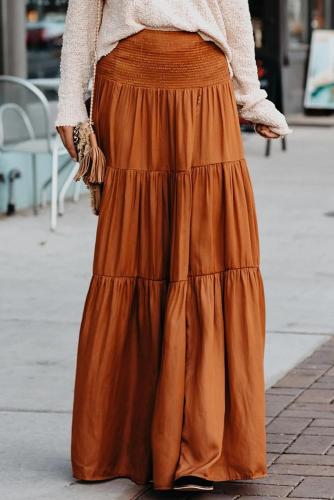 Brown Hocus Pocus Smocked Tiered Maxi Skirt